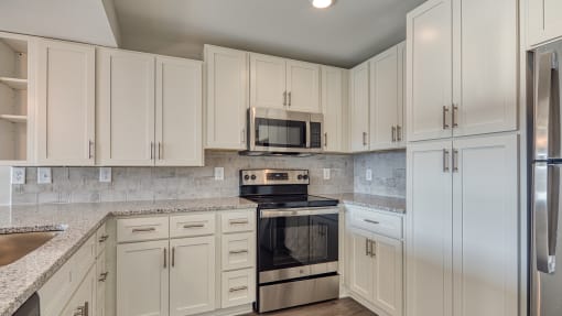 Kitchen cabinets at The View at Blue Ridge Commons Apartments, Virginia, 24017