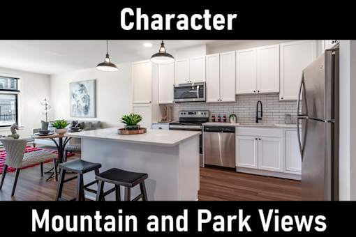 A kitchen with a refrigerator, stove, and a dining table with chairs.