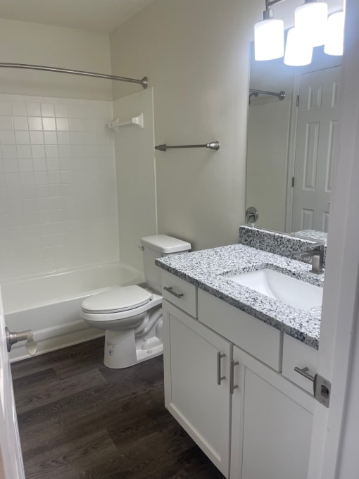 a bathroom with a toilet and a sink and a bath tub