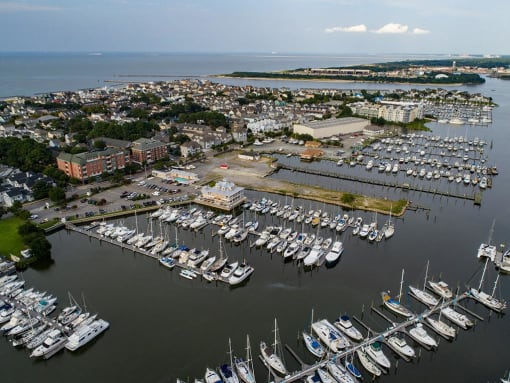 a marina full of boats sitting in the water at The Port at East Beach Apartments and Marina, Virginia, 23518