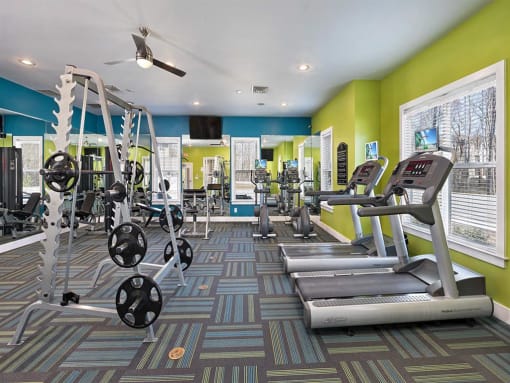 a gym with weights and other exercise equipment at Addison Crater Woods, Petersburg, 23805