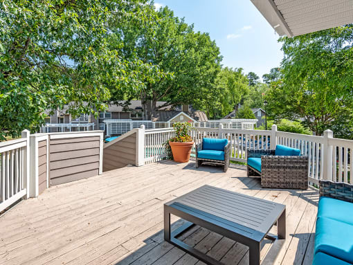 Chairs  on deck  at Vert at Six Forks Apartments in Raleigh, NC