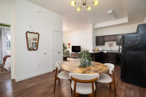 Dining Room with Wooden Table at Sundance at Baxter Meadows, Bozeman, Montana