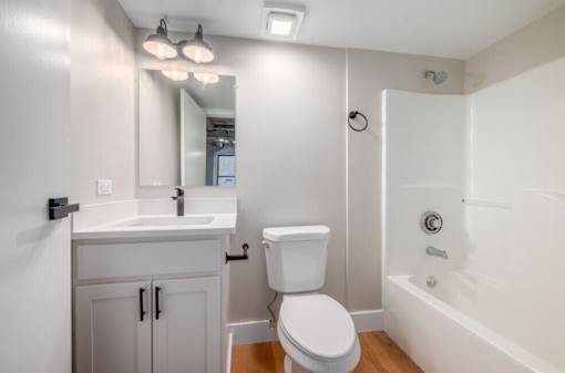 Modern bathroom at Shorehaus Lofts Apartments, Cleveland, OH, 44113