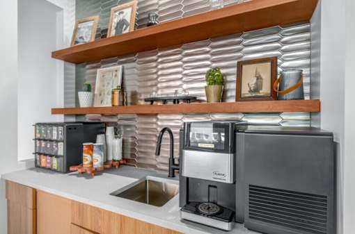 Clubhouse kitchen at Shorehaus Lofts Apartments, Cleveland, OH