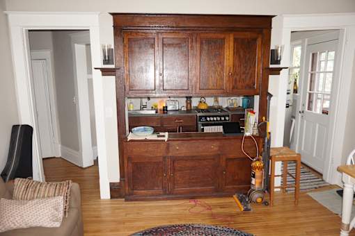 Original vintage oak built-in buffet.