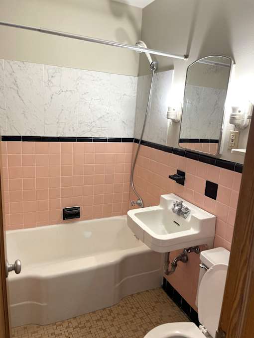 Classic deco-tiled bathroom.