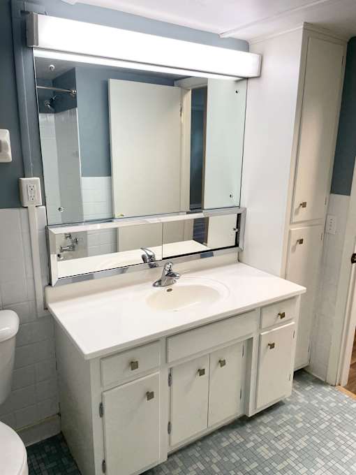 Built-in storage in bathroom.