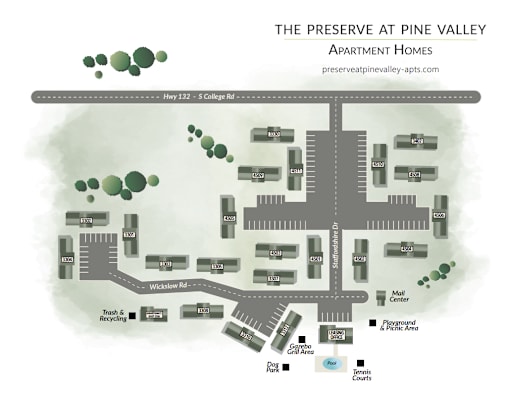 A map of the Preserve at Pine Valley Apartment Homes.