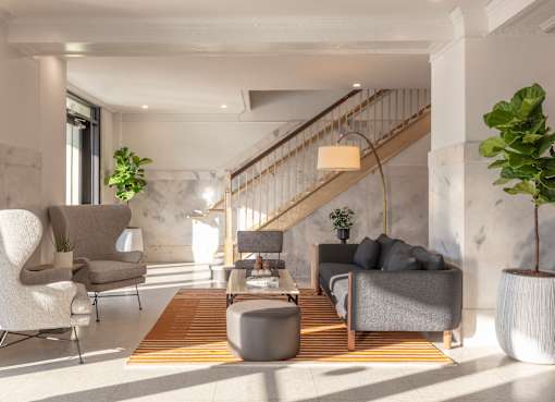 Bright Living Room at Lofts at Centennial Yards, Atlanta, GA
