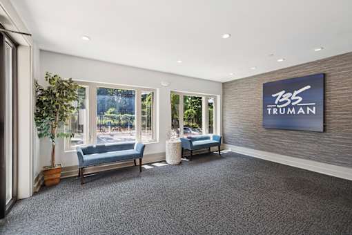 Lobby area with benches at 735 Truman, Hyde Park, Massachusetts