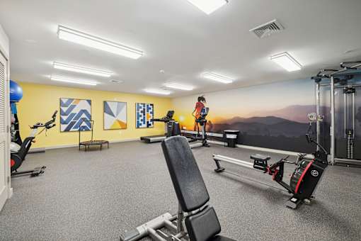 Fitness Center With Yoga/Stretch Area at 735 Truman, Hyde Park, Massachusetts
