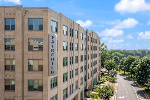 A building with the word "FAIRCHILD" on it.