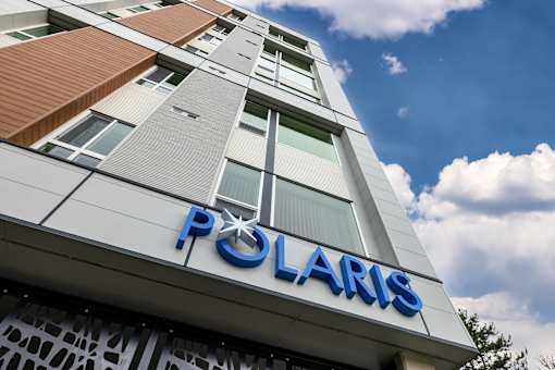 A building with the word "POLARIS" on it.
