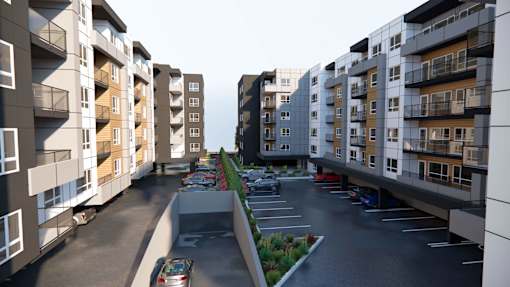 Parking lot at Woodland Place Apartments, British Columbia