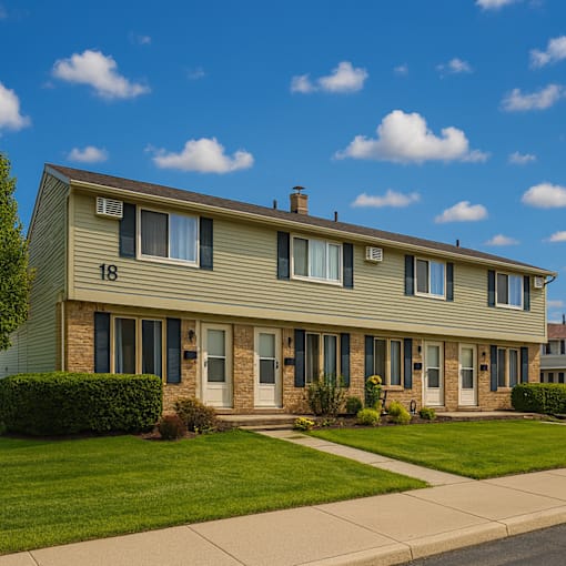 A house numbered 18 with a green lawn in front.