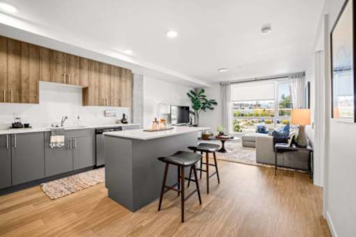 Kitchen With Living Area at Riverfront Everett, Everett, WA