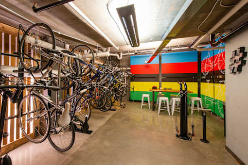 A bike shop with many bicycles on display.