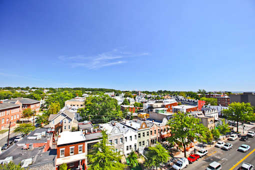 A small town with a lot of trees and buildings.