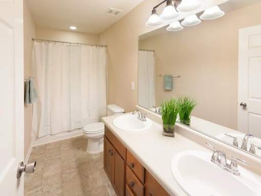 A bathroom with a toilet, sink, and shower.