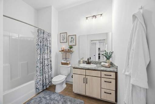 A bathroom with a white toilet, sink, and a mirror.