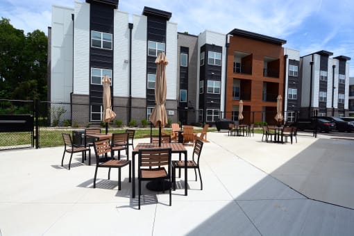 Patio with furniture at The Landing Apartments, Avon, Indiana