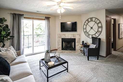 Living Room With TV And Fireplace at The Pointe, Nebraska, 68128