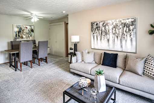Living Area With Dining at The Pointe, LaVista, NE, 68128