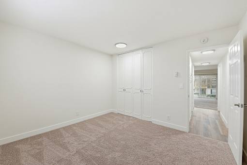 A room with white walls and a carpeted floor.