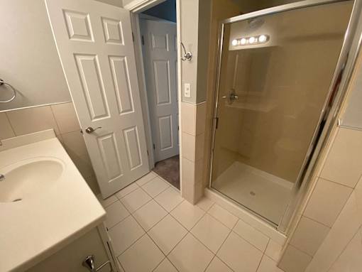 a bathroom with a sink and a shower