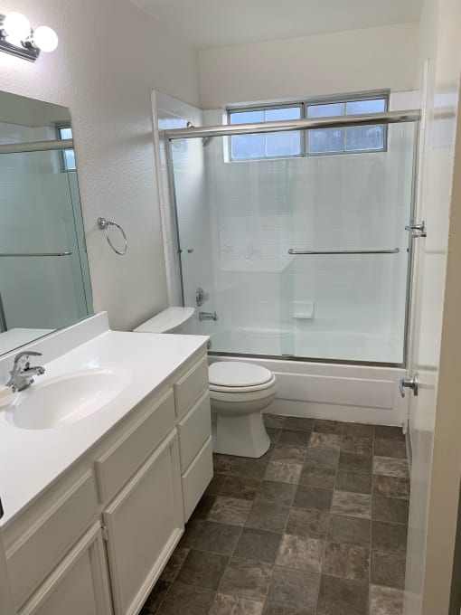 a bathroom with a shower and a sink and a toilet