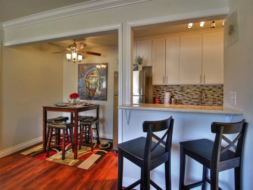 bar countertop and dining room at The Arbors at Mountain View, California, 94040
