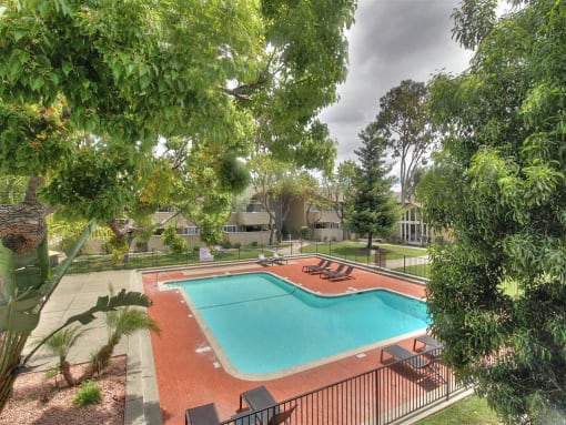 Aerial Pool View at Balboa Apartments, Sunnyvale, CA, 94086