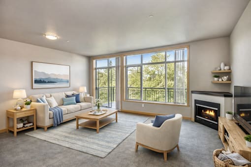 A living room with a fireplace and a couch.