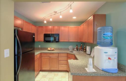 A kitchen with a Shenandoah water filter.