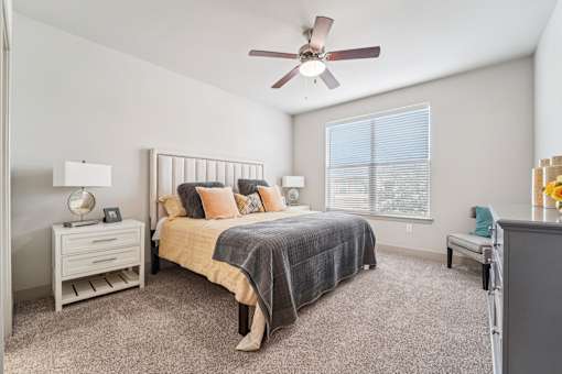Bedroom with ceiling fan at Kings Landing, Kingwood, TX, 77339