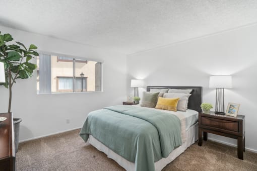 our apartments offer a bedroom with a bed and a window