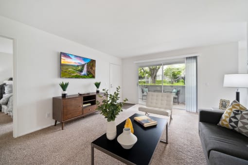 a living room with a couch and a coffee table