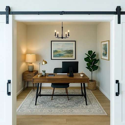 A room with a desk and a chair.