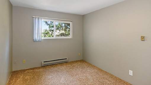 A room with a window and a radiator on the floor.