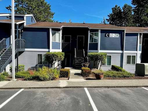 A blue building with the number C17-28 on it.