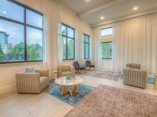a living room with a couch and a table