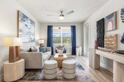 Modern living room with a comfortable sofa and stylish decor in St. Johns, FL