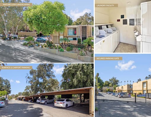 Image of available amenities such as laundry, covered and uncovered parking located at Ramona Oaks in Riverside, CA
