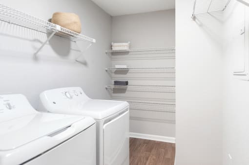 Laundry room has a washer and dryer