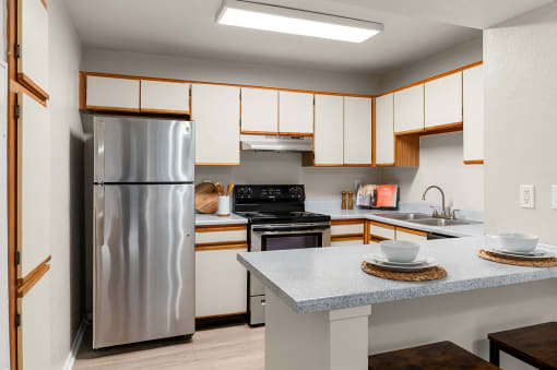 Kitchen with stainless steel appliances