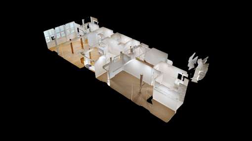 A 3D rendering of a modern house interior.