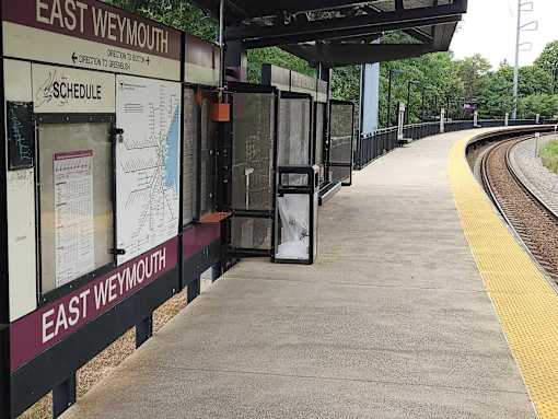 A train station platform for East Weymouth.