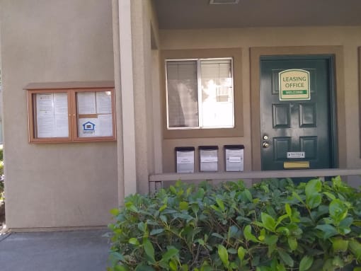 Leasing Office Door and Notification Board