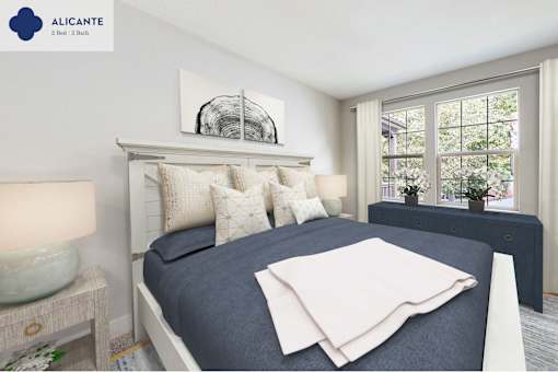 A bedroom with a bed, nightstand, and lamp at Mission Hills, Camarillo, 93012